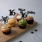 Gyufise 24Pcs Black Glitter 16Th Birthday Cupcake Toppers Sweet 16 Cake Toppers Hello 16 Sixteen Cupcake Picks For 16Th Birthday