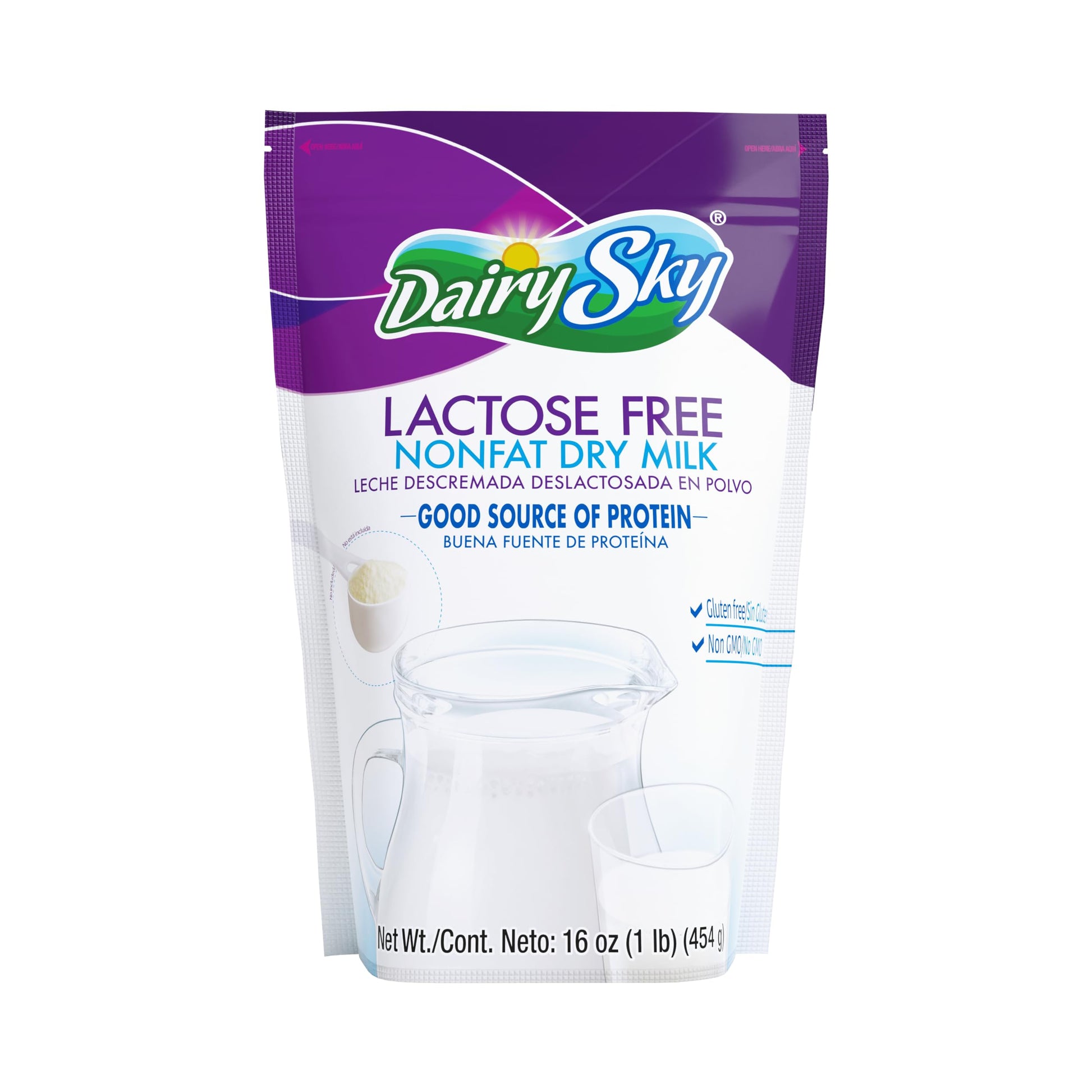 Dairysky Lactose Free Skim Milk Powder, 16oz, Non-GMO, Fat-Free, Kosher, Great for Baking & Coffee