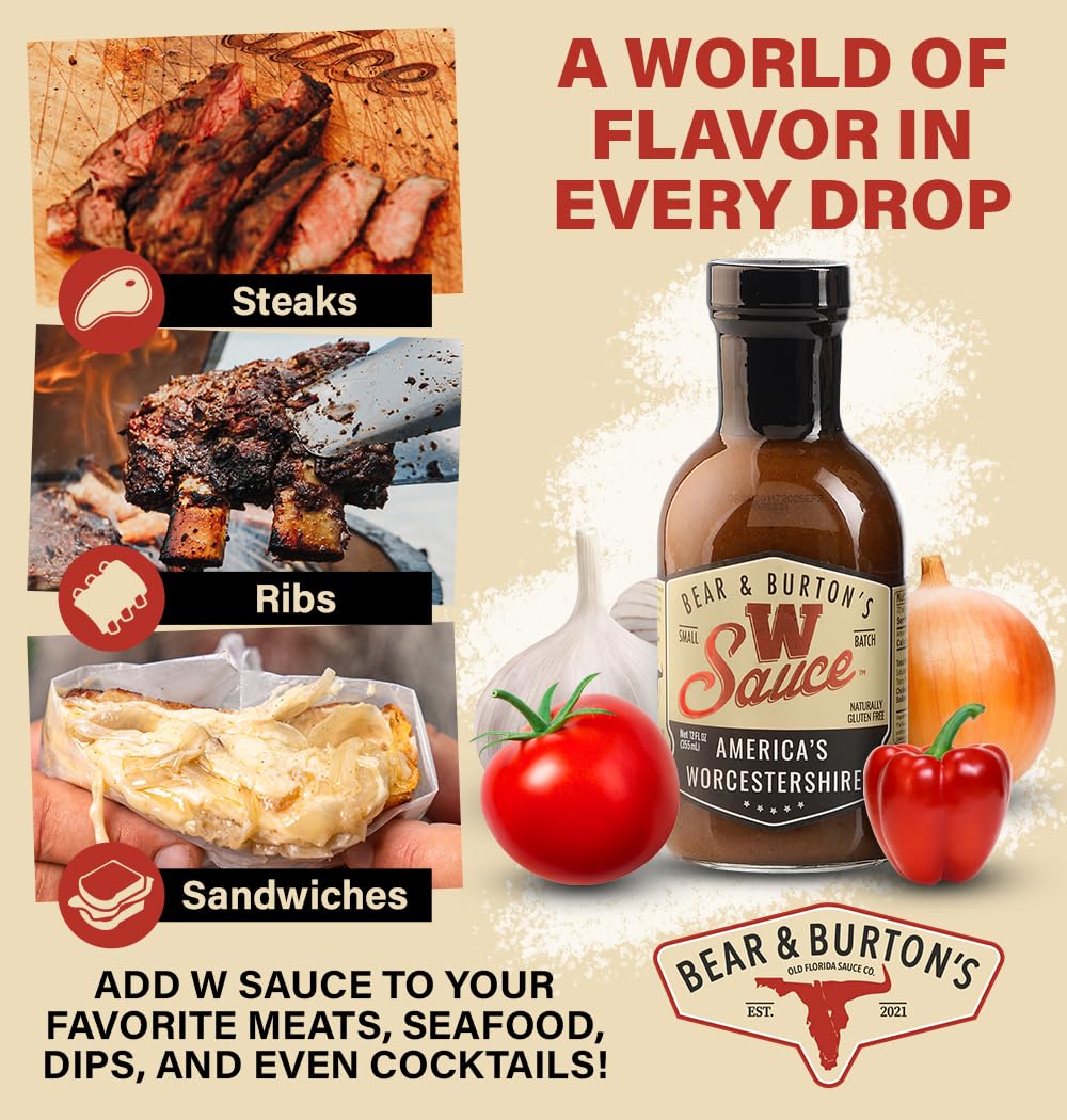 Bear And Burtons W Sauce | Distinctive Worcestershire Sauce Blend | Perfect For Steaks, Dressings & Marinades | 12 Oz