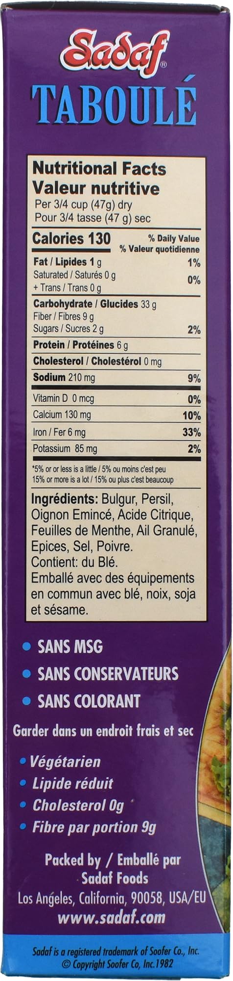 Sadaf Tabouli Mix - Classic Middle Eastern Dish - Vegetarian Tabouleh - Traditional & Healthy Meal - No Msg - No Artificial Coloring - Kosher - 9 Oz Box