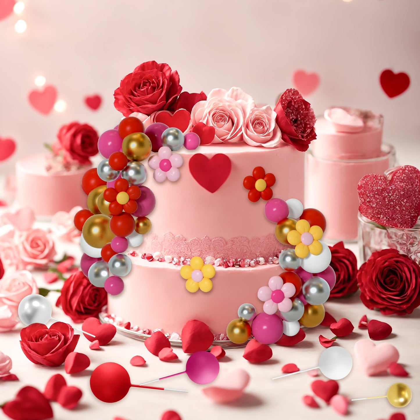 Bouiexye 61 Pcs Boho Cake Topper Balls Decorations Mini Balloon Retro Hippie Daisy Flower Acrylic Cake Topper For Birthday Party