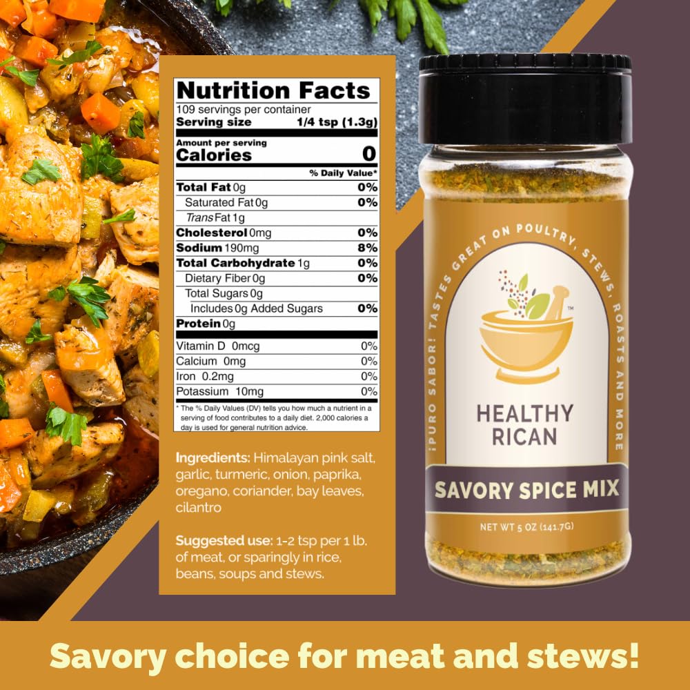Healthy Rican Savory Chicken Mix Sazon and Sofrito Herb Seasoning for Meat Beef Vegetables Stews BBQ Non GMO No MSG Artificial F