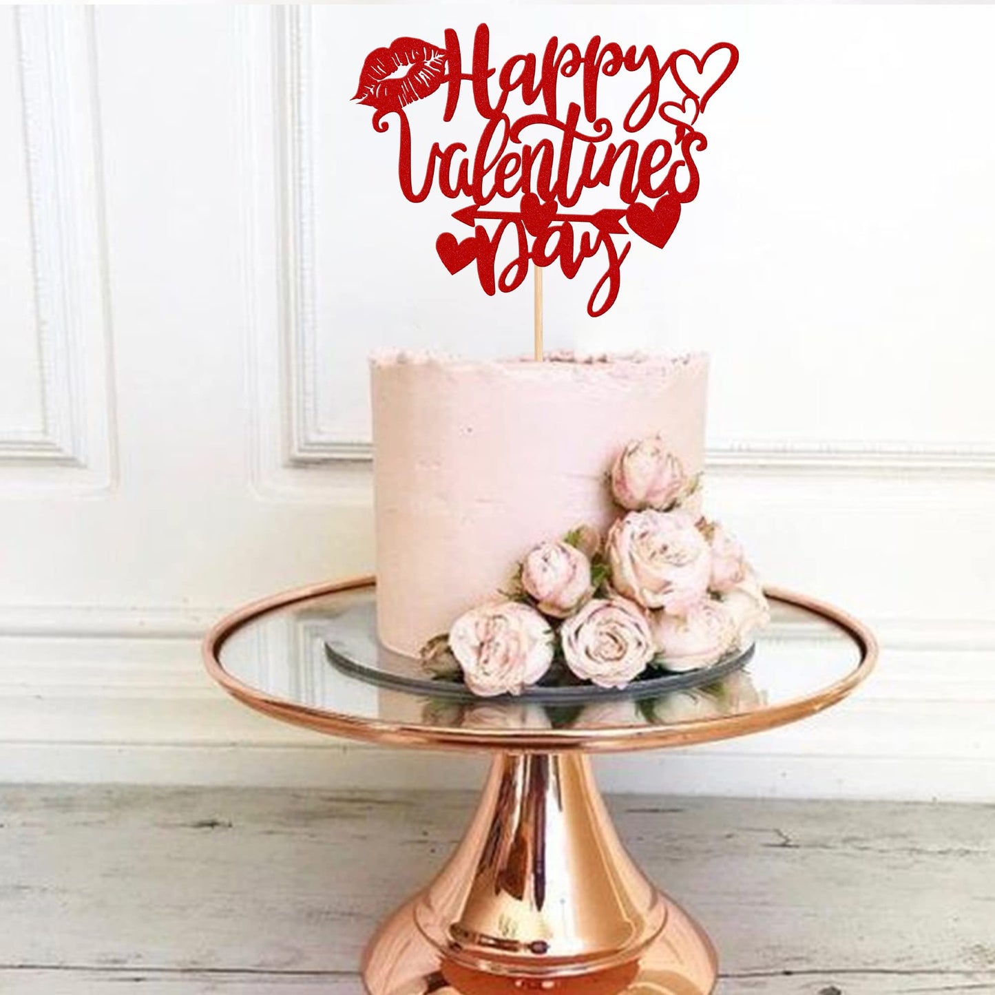 Rssta i Valentine’s Day Cake Topper, Glitter Love Heart Lips, Cupids Arrow, Red, Model XM232-red