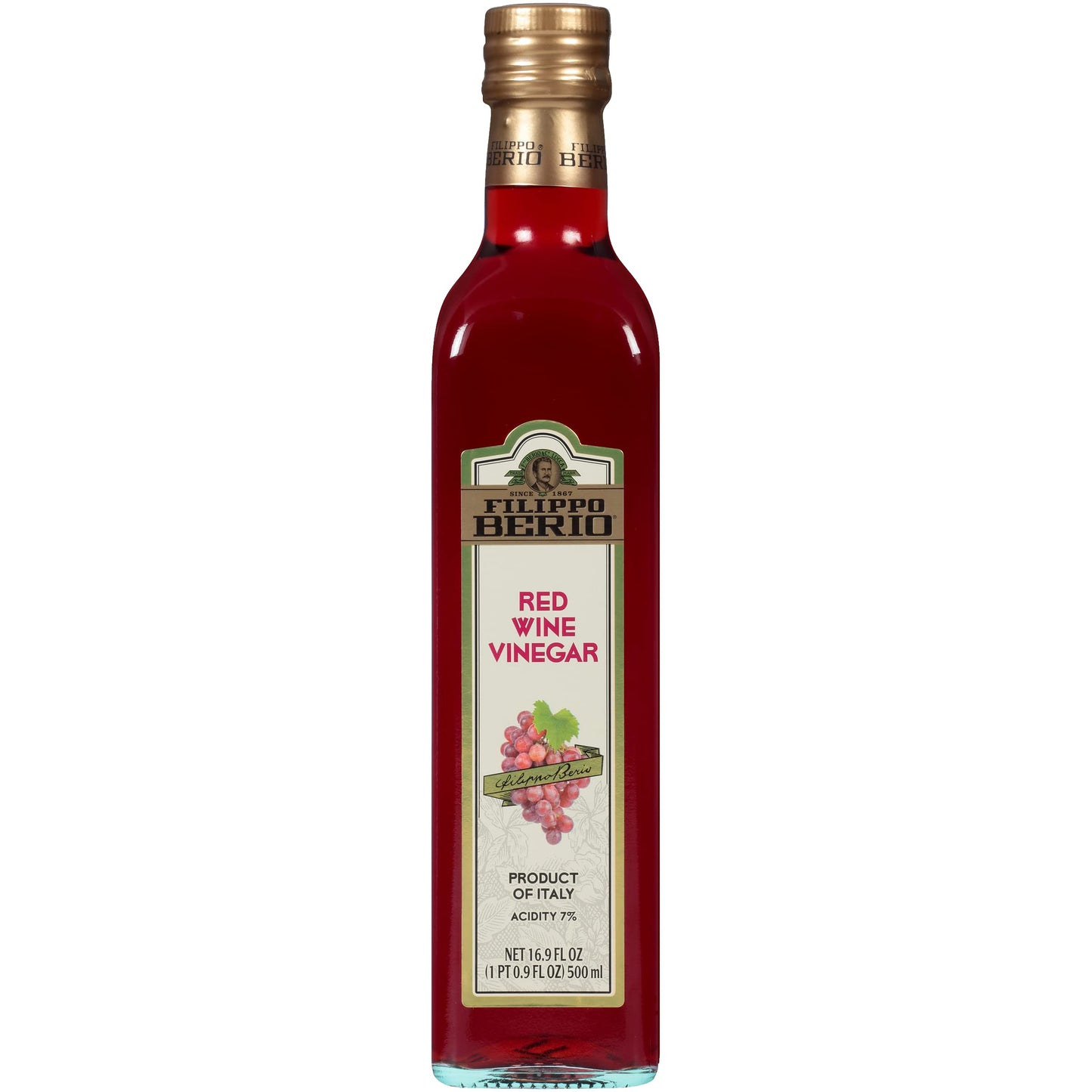 Filippo Berio Red Wine Vinegar, Gluten Free, 16.9 Fl Oz Glass Bottle