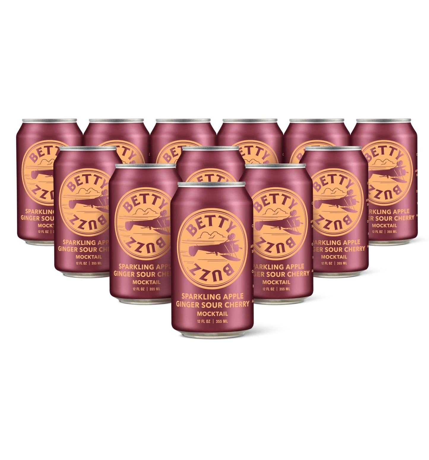 Betty Buzz Sparkling Apple Ginger Sour Cherry Mocktail by Blake Lively (12 pack Cans) - Natural Flavors & Sweeteners, Only Clean