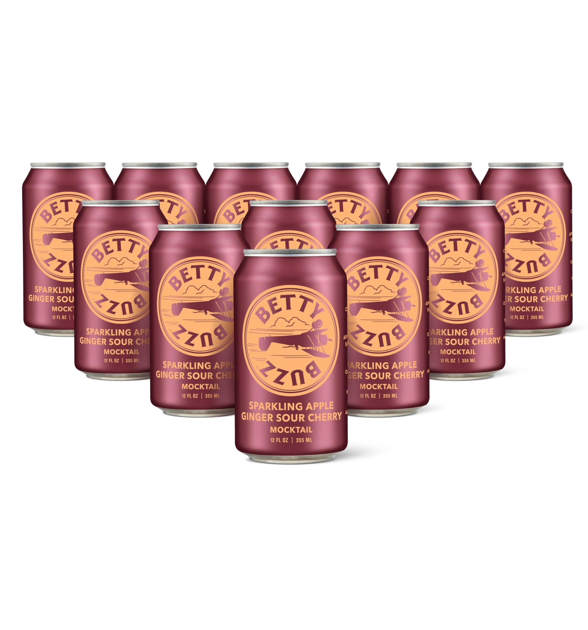 Betty Buzz Sparkling Apple Ginger Sour Cherry Mocktail by Blake Lively (12 pack Cans) - Natural Flavors & Sweeteners, Only Clean