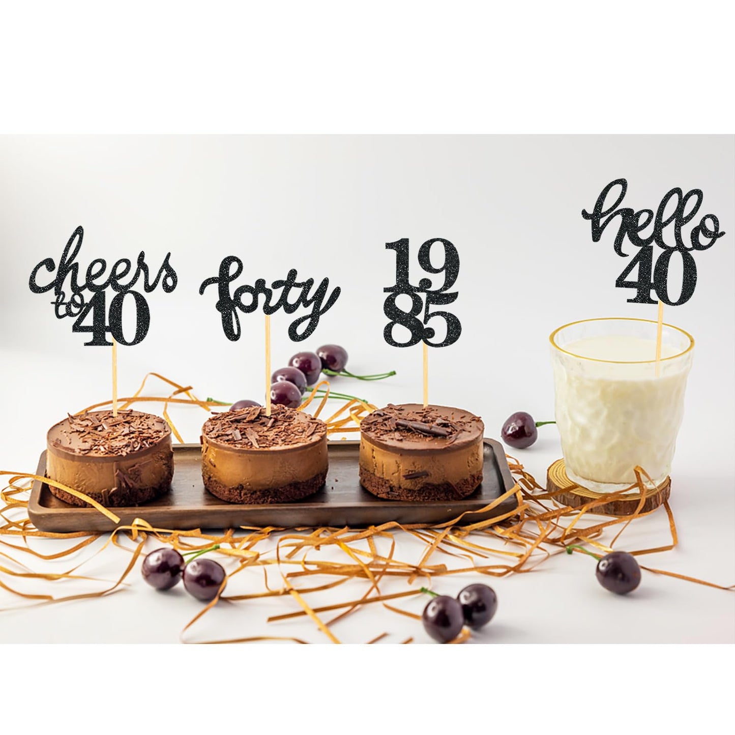24 Pcs Glitter 40Th Birthday Cupcake Toppers For Celebrating Forty Years Old Birthday Party Decorations (Glitter Black)