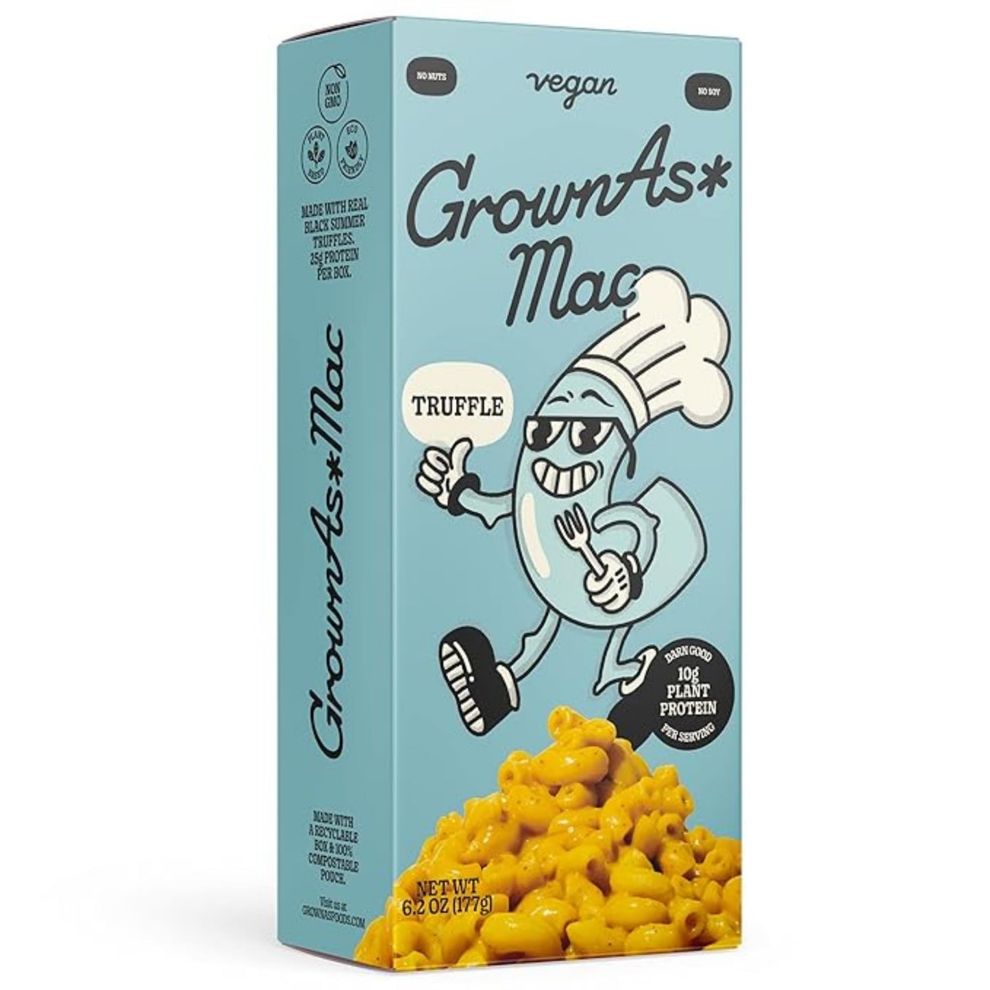 Grownas Vegan Mac & Cheese, 25G Of Protein Per Pack - Real Truffle Flavor, Dairy Free, High Protein Snack, Easy To Prepare, Made With Coconut & Wheat, Vegan, Non-Gmo, Delicious Meal Or Snack