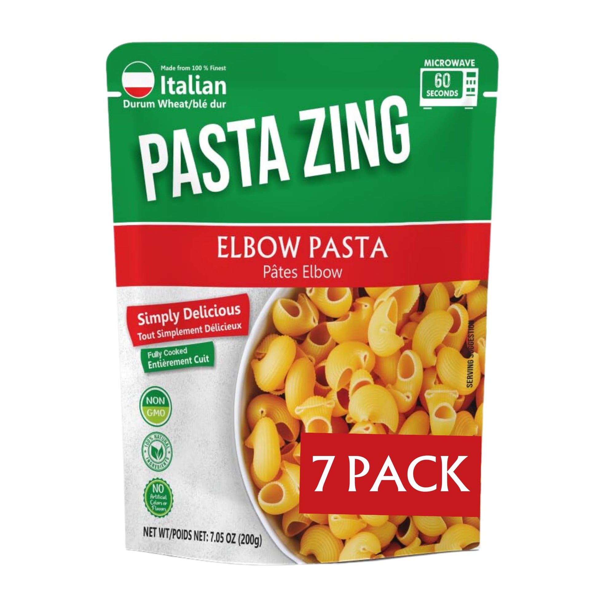 PASTA ZING Microwavable Elbow Pasta, 100% Italian Durum Wheat, Ready in 60 Sec, 7.05 Ounce (Pack of 7)