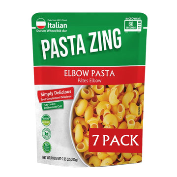 PASTA ZING Microwavable Elbow Pasta, 100% Italian Durum Wheat, Ready in 60 Sec, 7.05 Ounce (Pack of 7)
