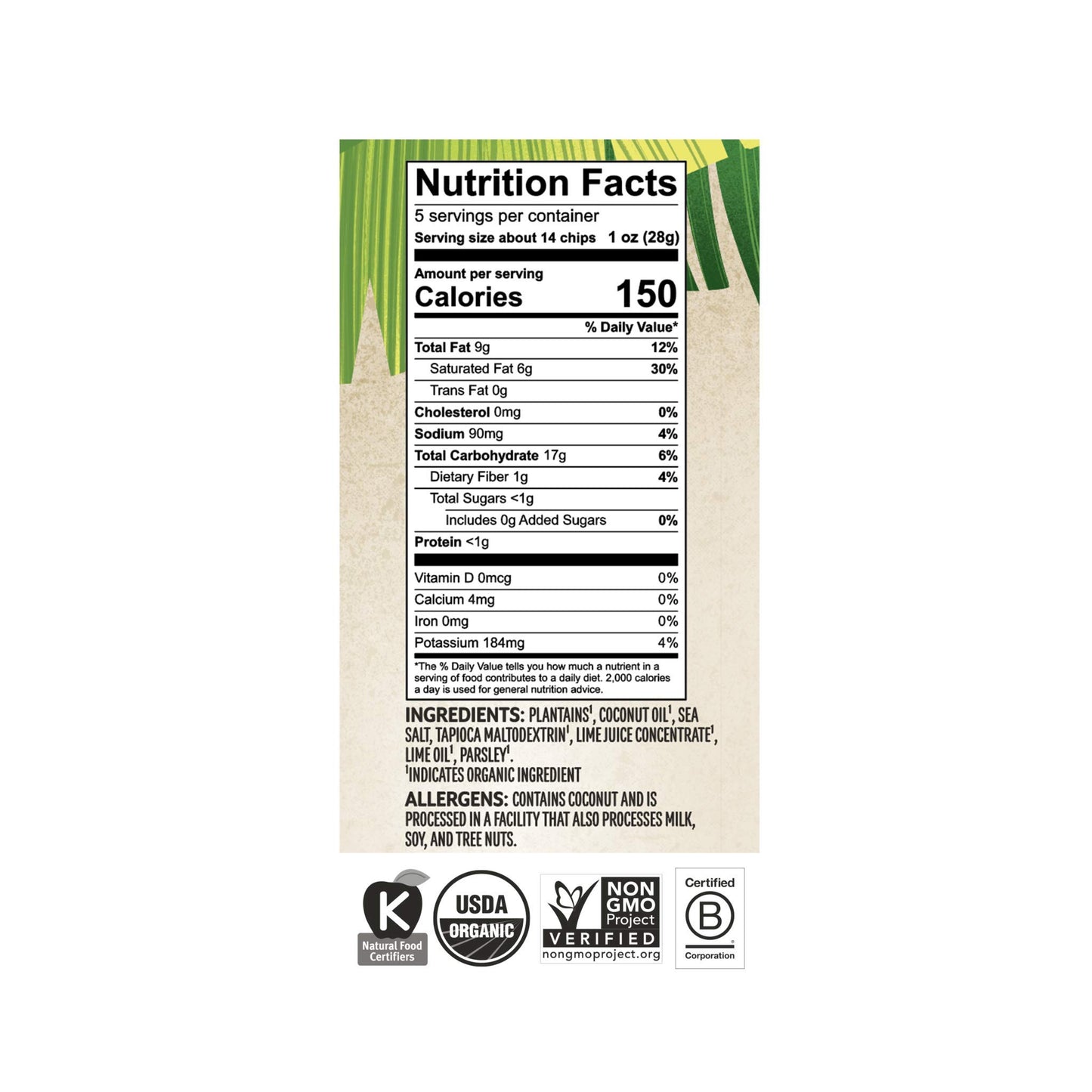 Barnana Organic Plantain Chips, Acapulco Lime, 5 Ounce Bag - Paleo, Vegan, Grain Free Chips