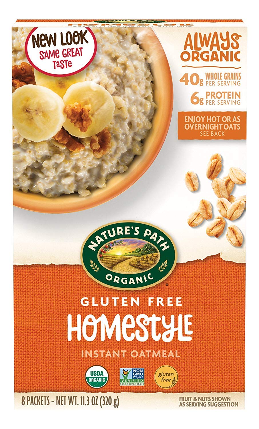 Natures Path Organic Gluten Free Homestyle Instant Oatmeal, Non-GMO, 40g Whole Grains, 11.3 Ounce (Pack of 24)