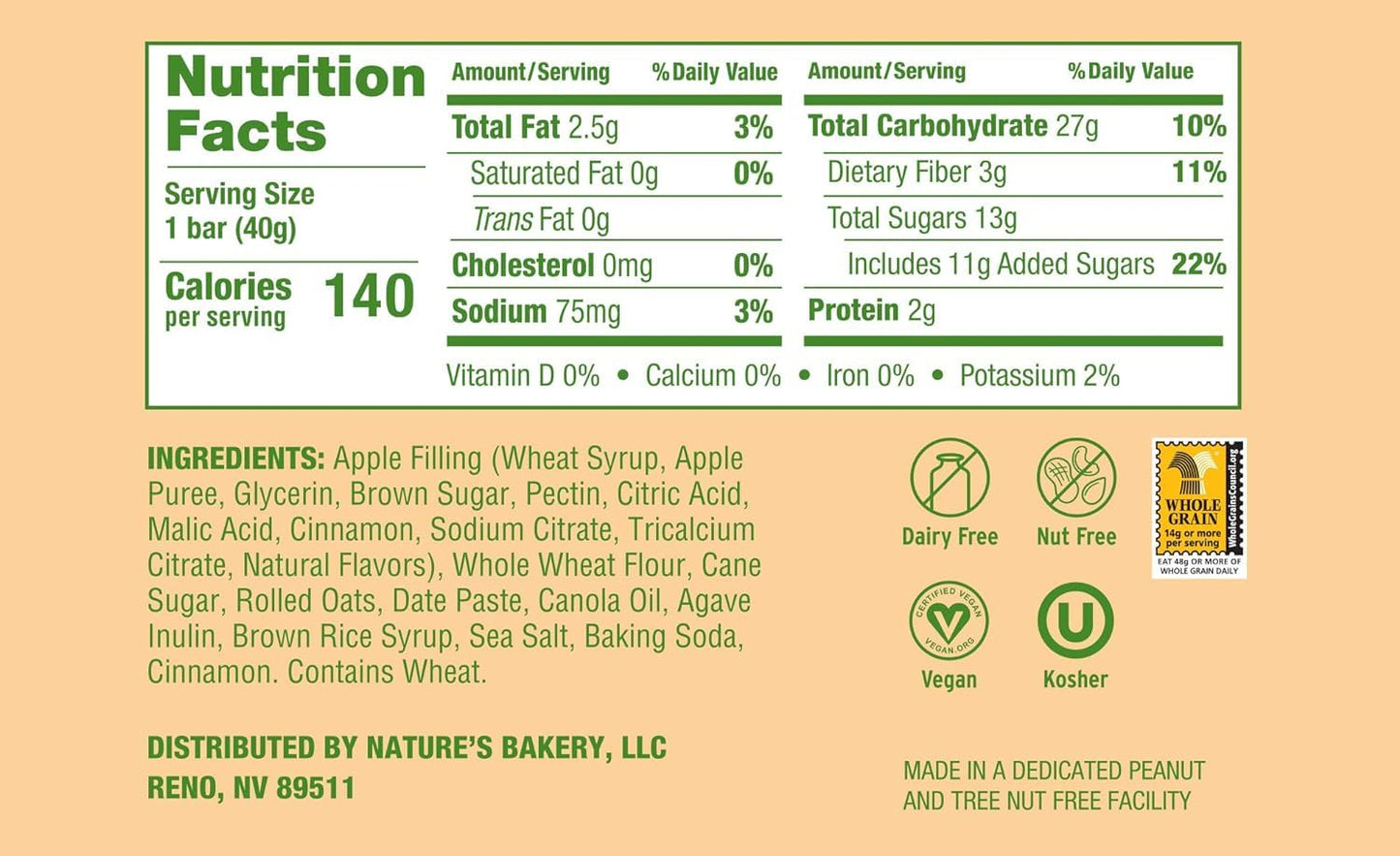 Natures Bakery Oatmeal Cspirit-inspired flavorble Bars, Apple, Vegan, Non-GMO, 12 Twin Packs