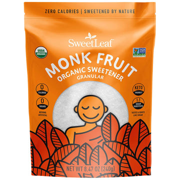 SweetLeaf Organic Monk Fruit Sweetener - Keto Friendly, Zero Calorie, Sugar Free, Granular, 8.47 Oz Bag, Non-GMO, Perfect for Coffee & Baking