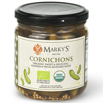 Organic Cornichons Pickles - 12.3 Oz / 348 G - Sweet & Sour Dill Gherkins With Mustard Seeds