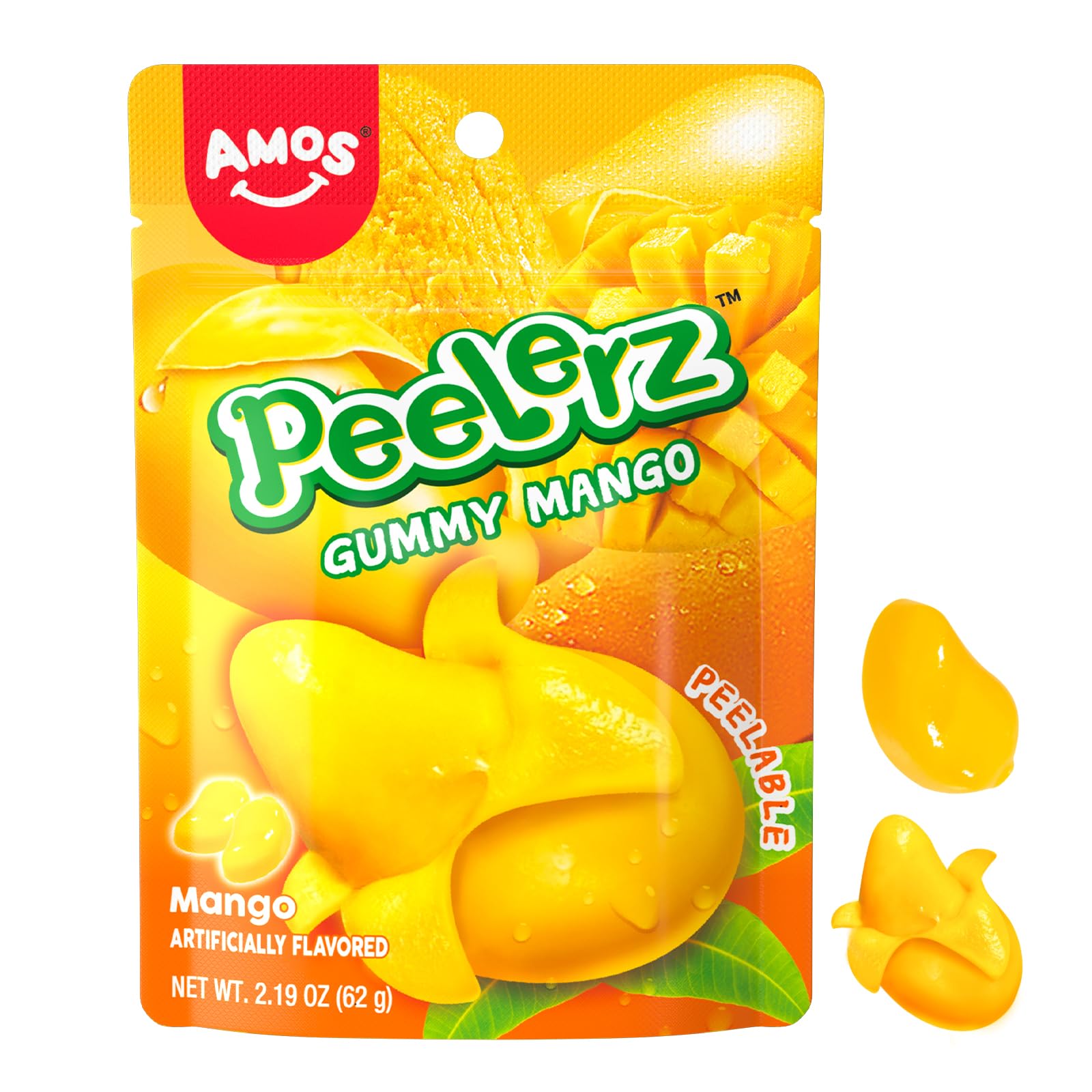 Amos Peelerz Mango Gummy Candy, Peeleble Gummy Mango Peeling Candy,Resealable 2.19Oz Bag (Pack Of 3)