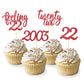 Moitkptt 24pcs Cupcake Toppers, Cardboard, 4.5x0.15 inches, Red, Twenty Two Birthday Cake Decorations