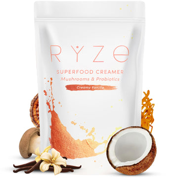 RYZE Superfood Probiotic Coffee Creamer with 6 Organic Adaptogenic Mushrooms & Probiotics for Energy, Focus, Digestion with USA 