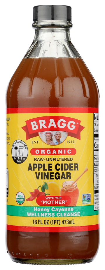 Bragg Organic Apple Cider Vinegar with Honey & Cayenne, 16 fl oz, Raw and Unfiltered