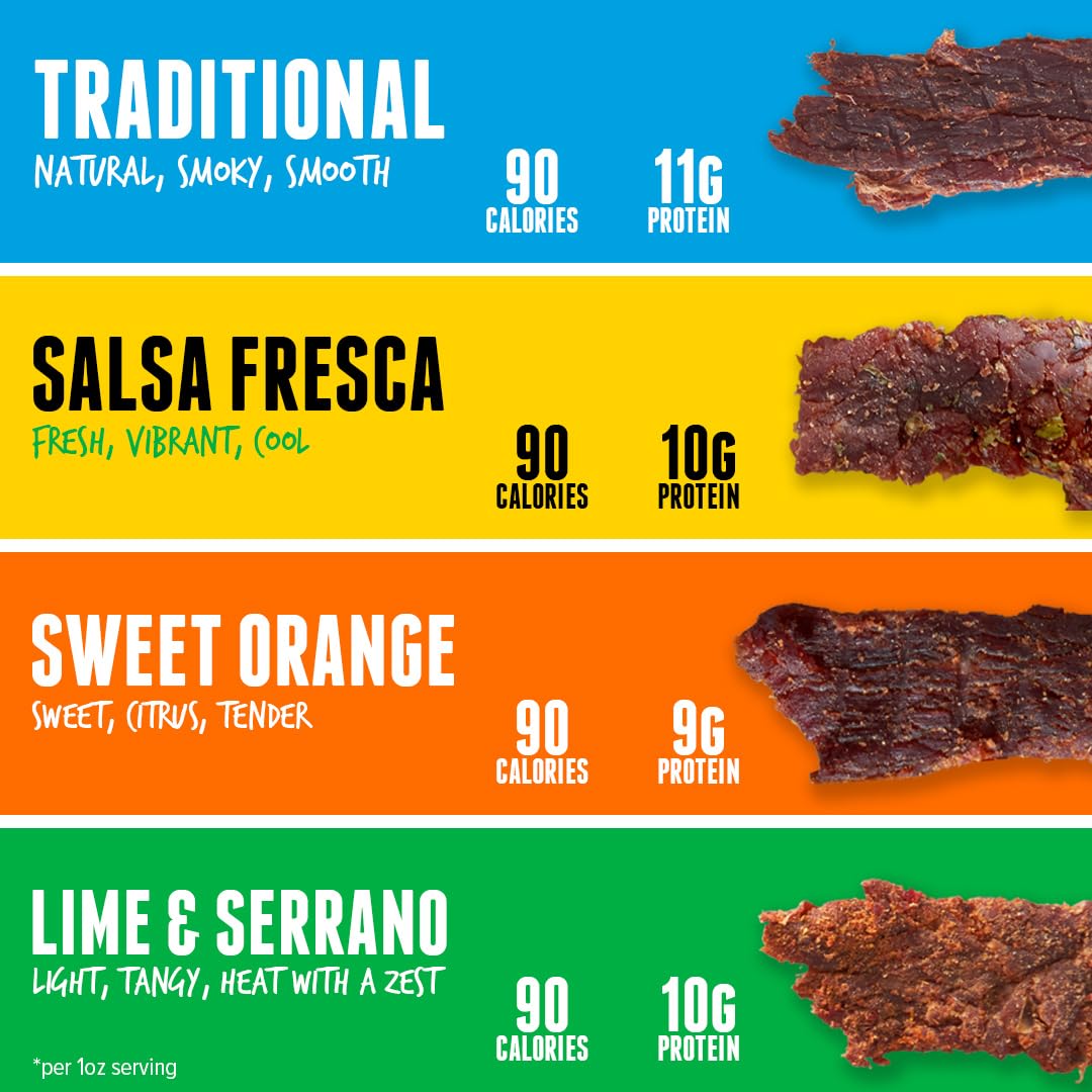 Baja Beef Jerky Sampler Pack - 100% All Natural Beef Jerky, Gluten Free, Low Calorie Craft Jerky, 10G Protein Per Serving, No Ni