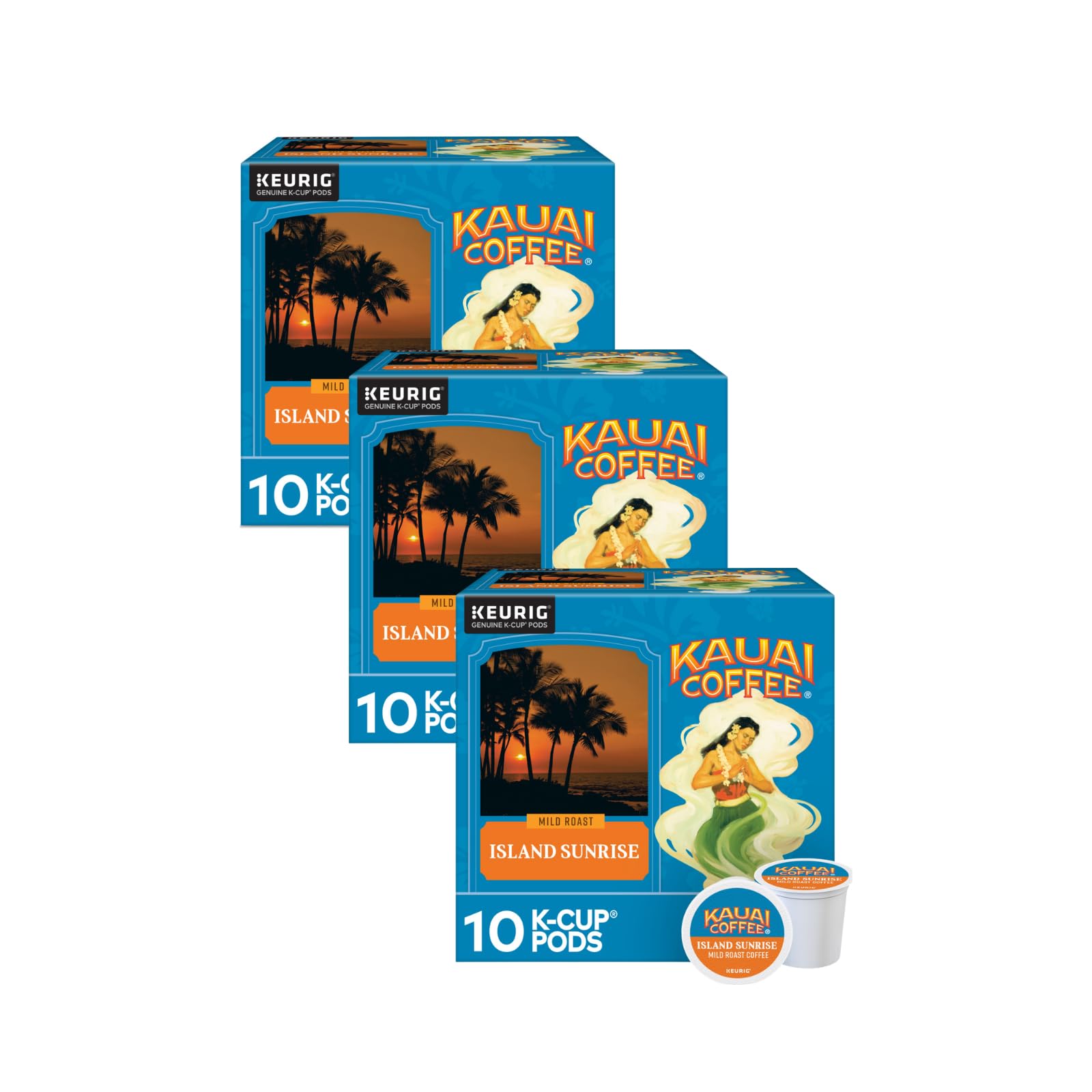 Kauai Coffee Island Sunrise Mild Roast K-Cups – 10 Count (Pack of 3) Compatible with Keurig Brewers