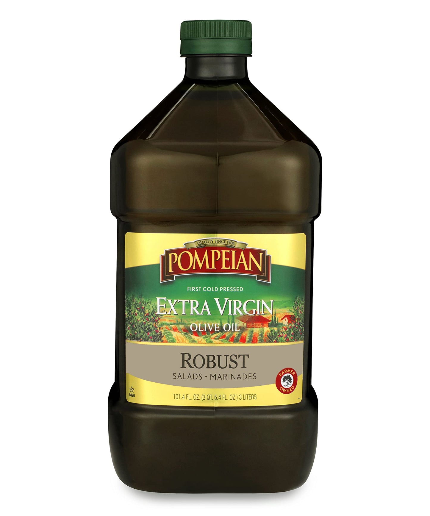 Pompeian Robust Extra Virgin Olive Oil, First Cold Pressed, Full-Bodied Flavor, Perfect For Salad Dressings & Marinades, 101 Fl. Oz.