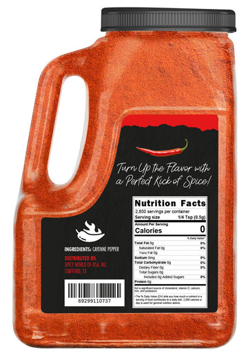 Spicy World Hot Cayenne Pepper Powder, 5 LBS Jar, Gluten Free, Red Ground Pepper, 50,000 SHU Heat Unit