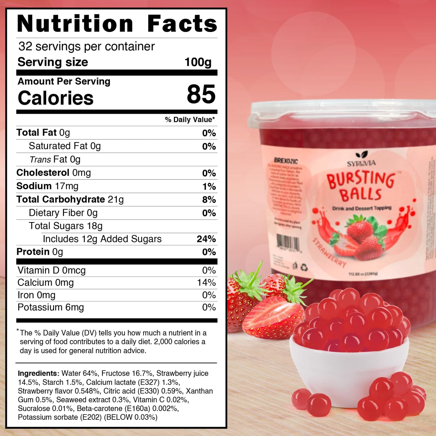 Strawberry Boba Pearls, Strawberry Popping Boba Bursting Boba, Strawberry Bubble Tapioca Pearls For Bubble Tea (Strawberry, 7 Lb