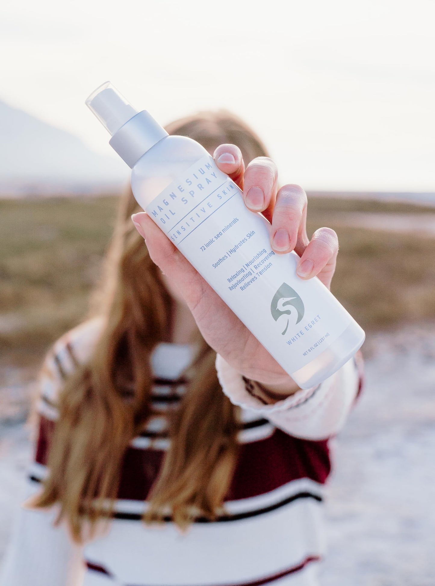 White Egret | Magnesium Oil Spray Sensitive Skin With 72 Ionic Sea Minerals | Soothing, Nourishing, Rejuvenating And Recovering