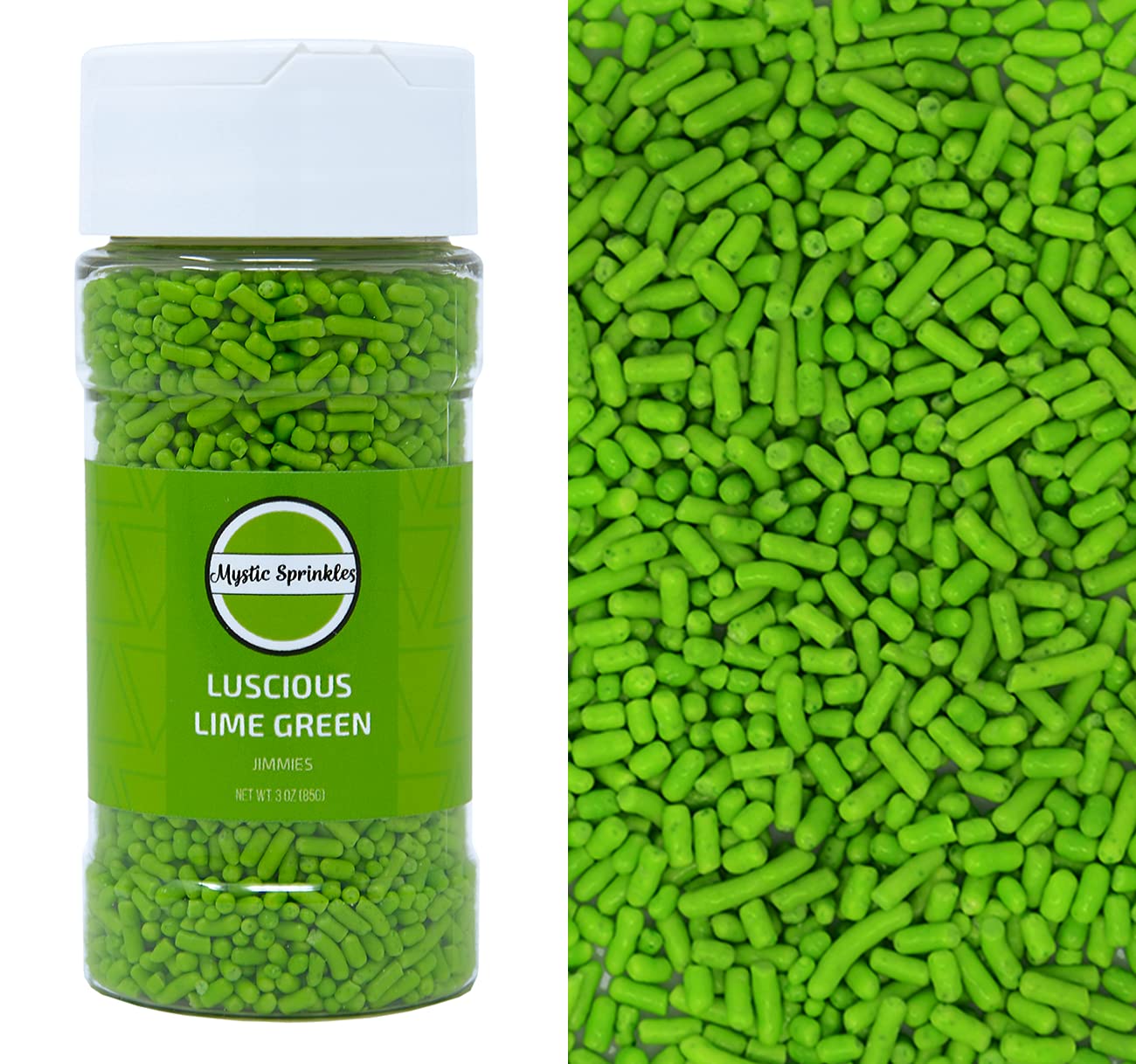 Mystic Sprinkles Solid Color Jimmy Sprinkles (Luscious Lime Green Jimmies 3Oz)