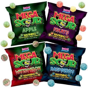 Barnetts Mega Sour Candy 4 Pack - Handmade British Sweets - Raspberry, Apple, Watermelon & Fruits - Party or Gift Treat (454g x 