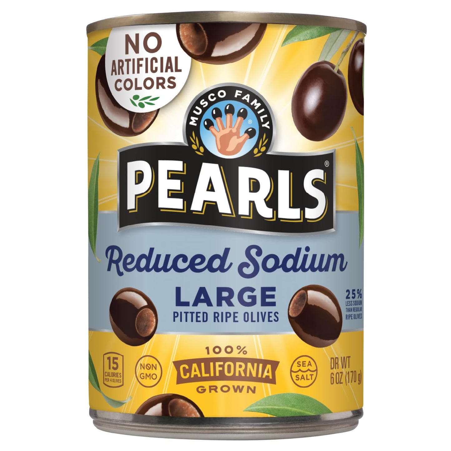 PEARLS Low-Sodium Large Ripe Pitted Olives, 6 oz Can, Pack of 12, Model 42023
