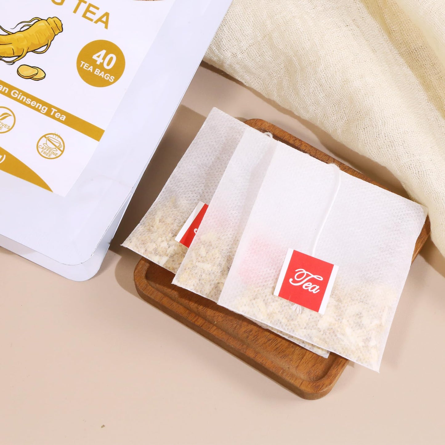 TEARELAE Ginseng Tea Bags - Pure Ginseng Root - Caffeine-Free - 40 Count