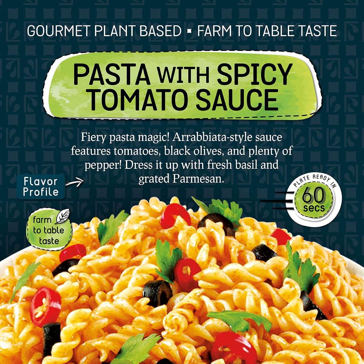 Mediterranean, Ready To Eat Pasta With Spicy Tomato Sauce, Plant Based, Vegan, No Preservatives, No Colorants, No Artificial Fla