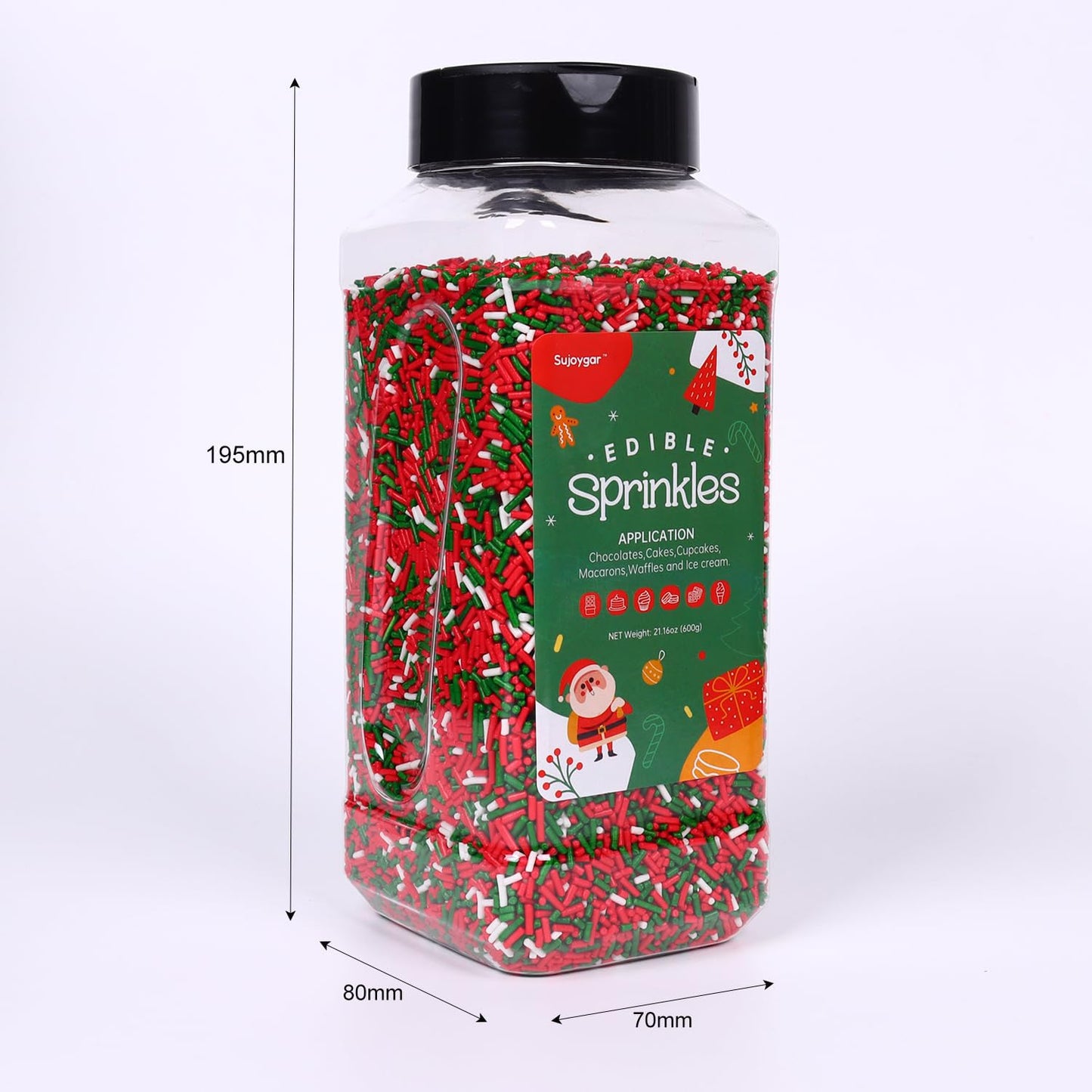 Christmas Jimmies Sprinkles, Bulk 1.32 Lb, Food Grade, Sprinkles For Cake Decorating, Sujoygar, Baking, Cookies, Chocolates, Cup