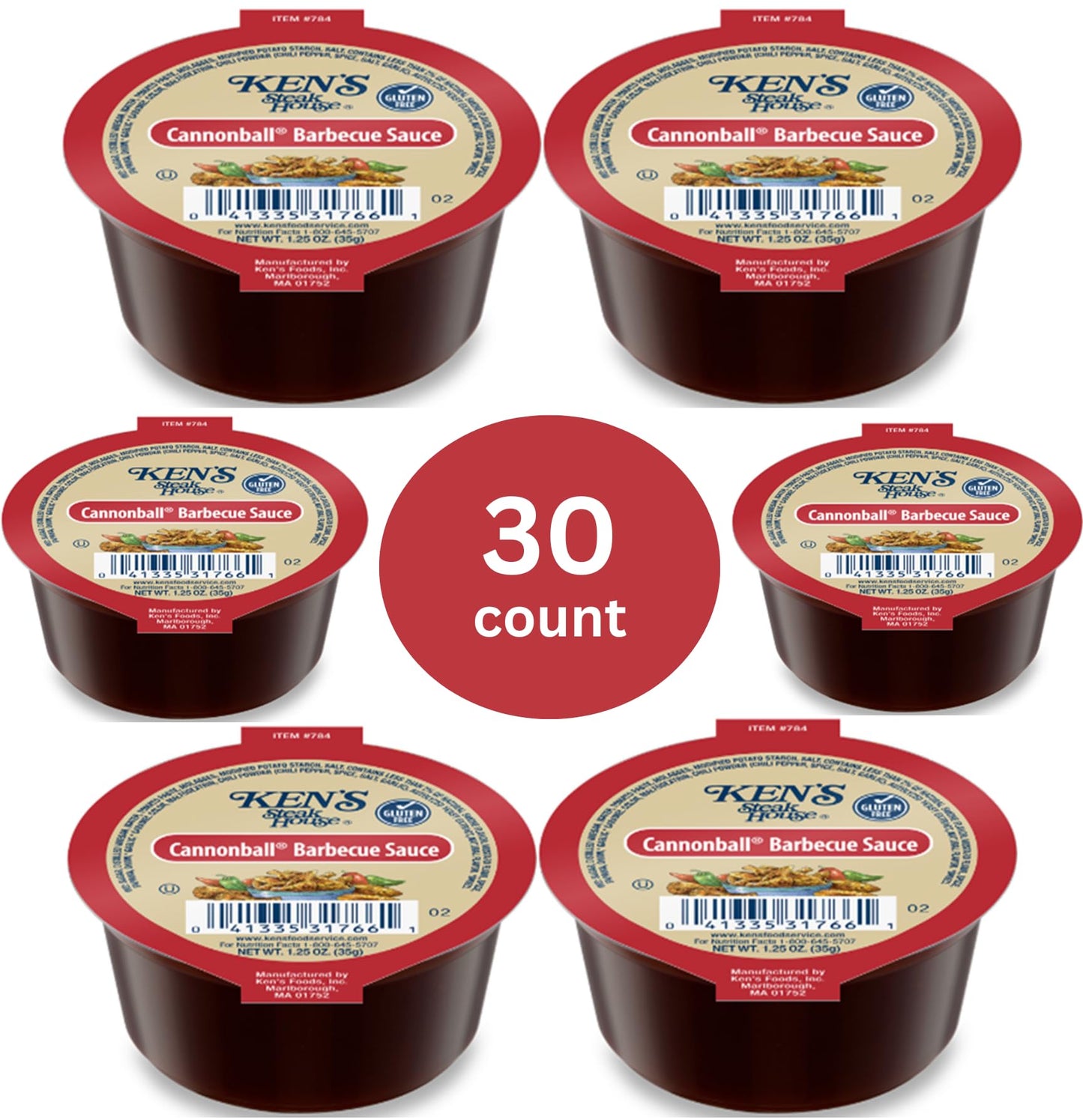 30 Count | Salad Dressing Dipping Sauce Portion Cups | Single Serve Packets (Cannonball Barbecue Sauce)