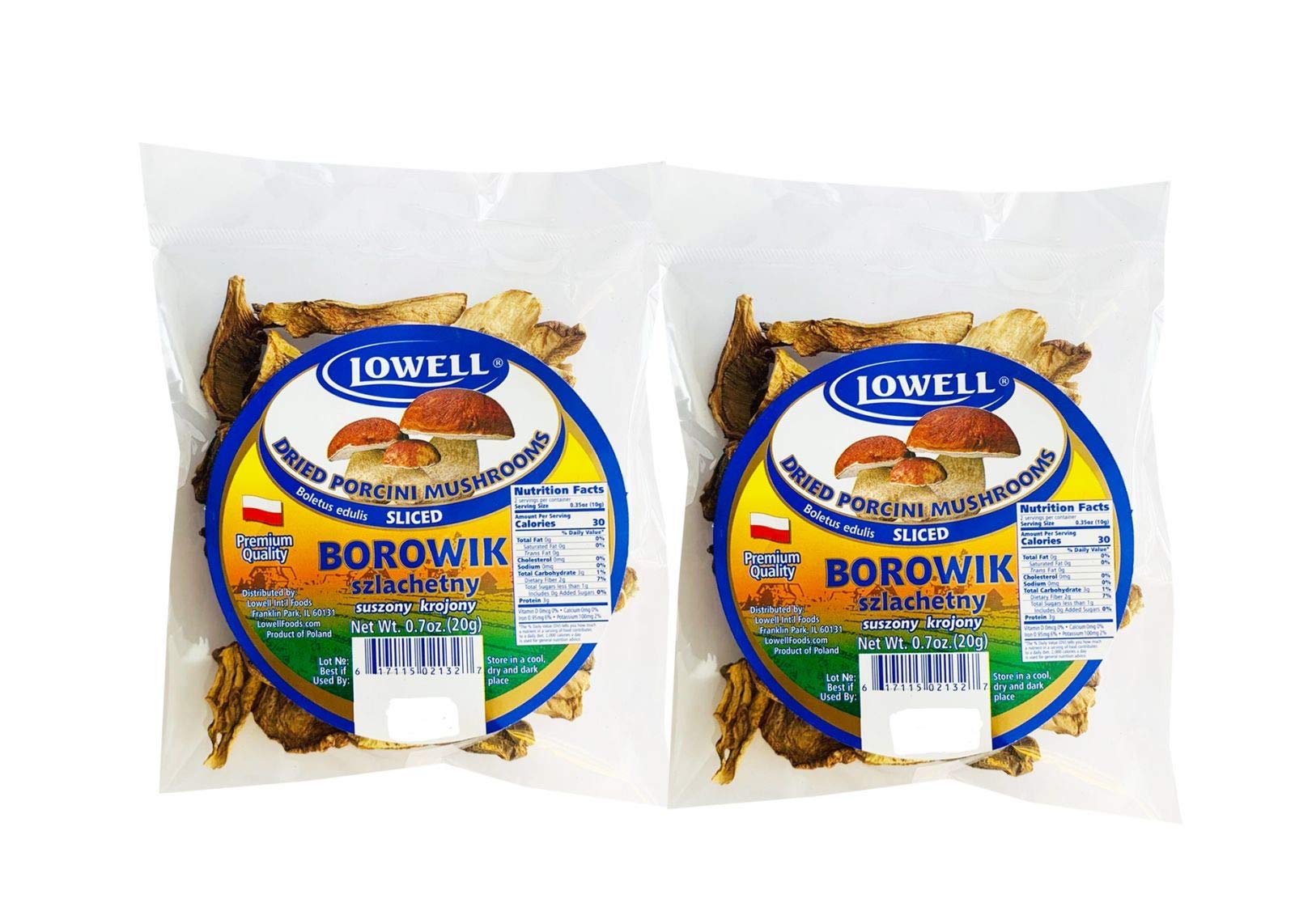 DRY SLICED BOLETUS (PORCINI) BOROWIK 2 pack x 20 g Lowell. Product from Poland.