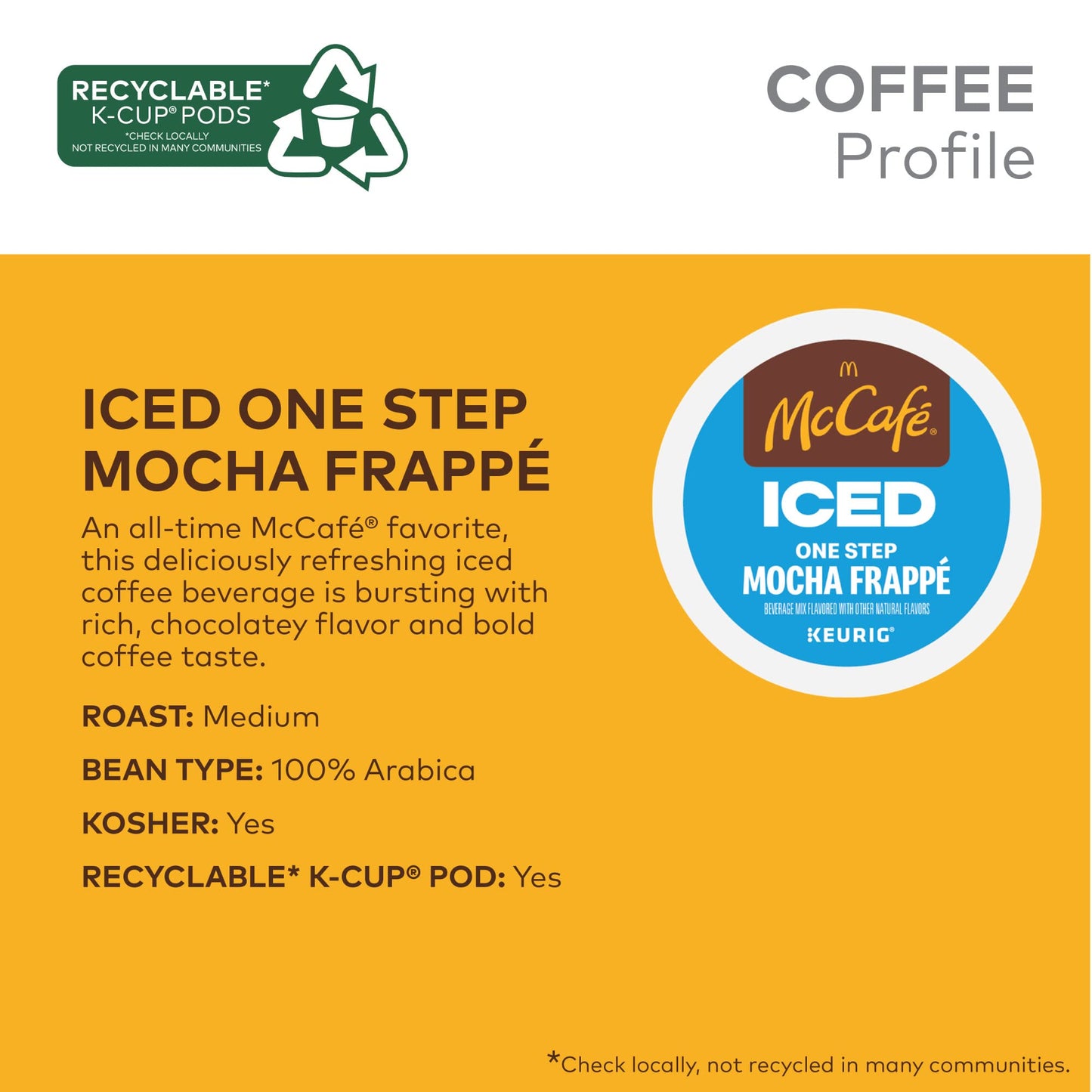 McCafe ICED One Step Mocha Frappe K-Cup Pods, 20 Count, Model 9845, Single Serve, White
