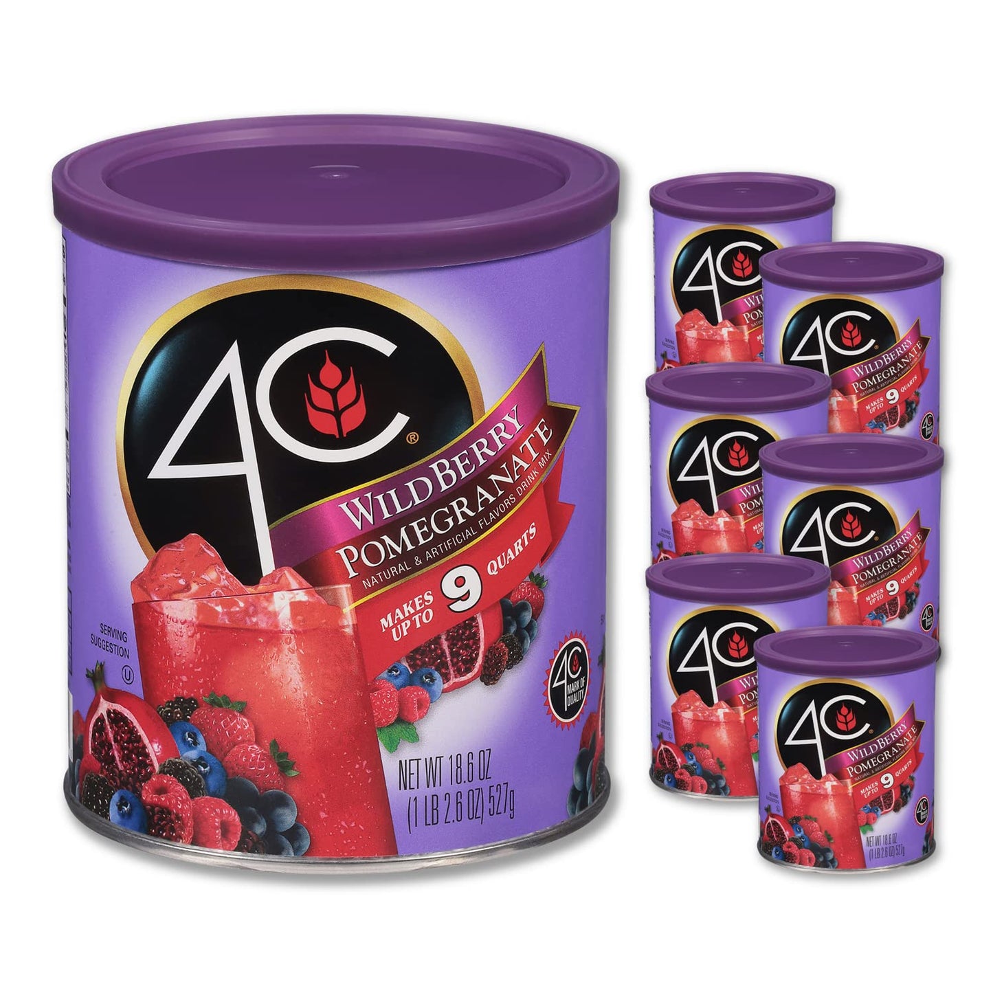 4C Powdered Drink Mix, Wildberry Pomegranate, 6 Pack, 9 Quarts, Family Size, Thirst Quenching Flavors