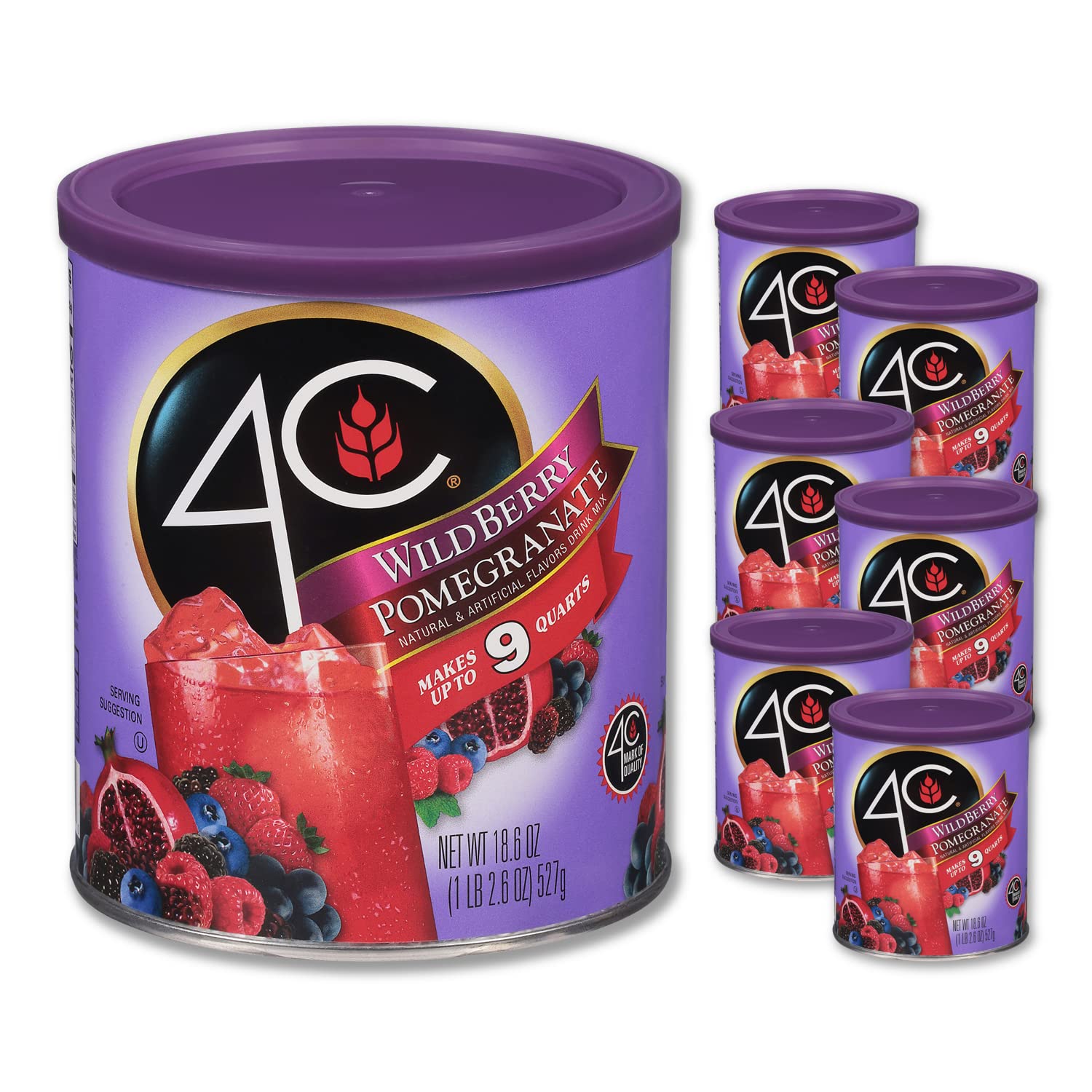 4C Powdered Drink Mix, Wildberry Pomegranate, 6 Pack, 9 Quarts, Family Size, Thirst Quenching Flavors
