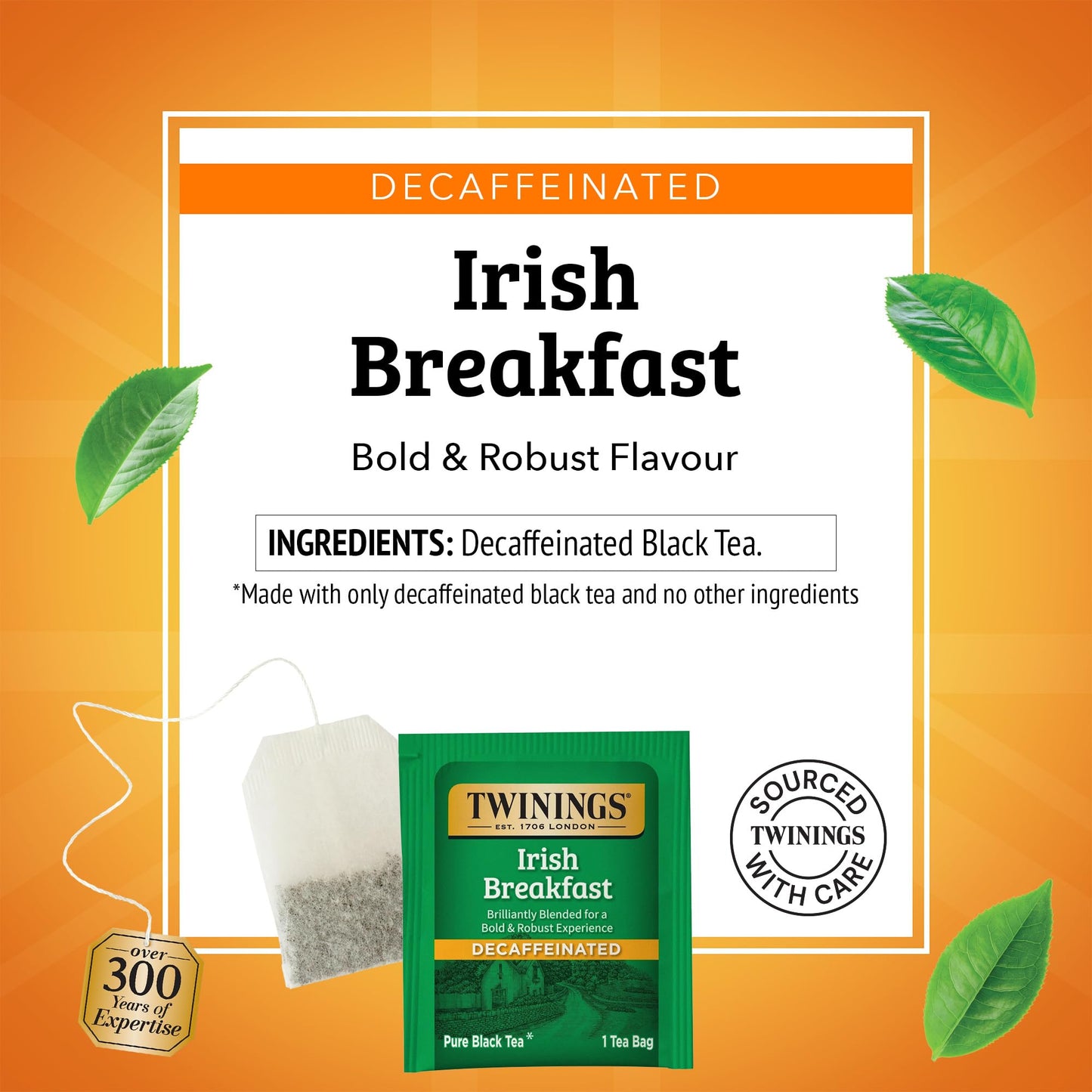 Twinings Decaffeinated Irish Breakfast Black Tea Individually Wrapped Bags, 20 Count (Pack of 6), Flavourful, Robust, Enjoy Hot