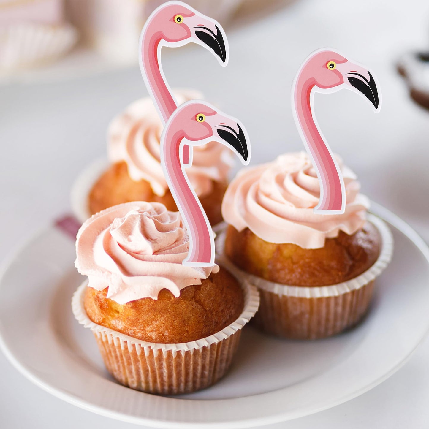 Rssta i Flamingo Cupcake Toppers - 40 Pack, Tropical Aloha Summer Design, Paper, 2.6 x 5.3 inches, Ideal for Luau Party Decorations