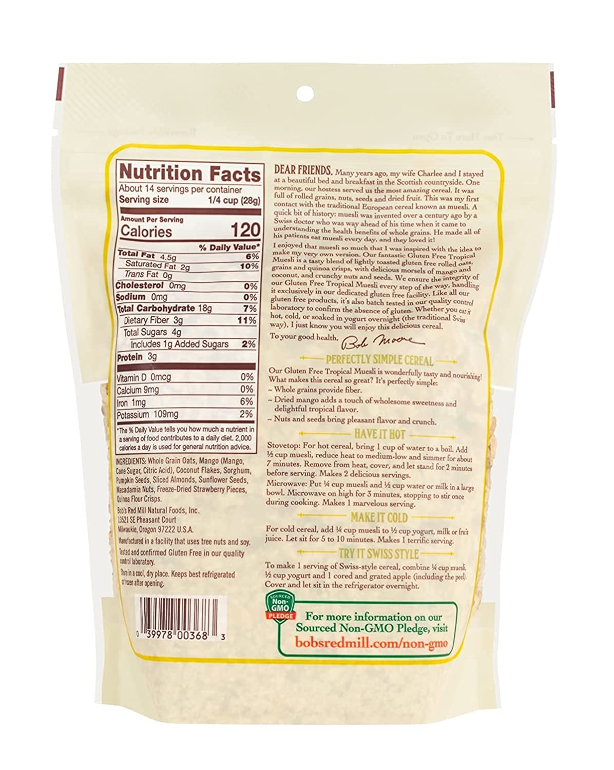 Bob'S Red Mill Tropical Muesli, 14 Ounce (Pack Of 3)
