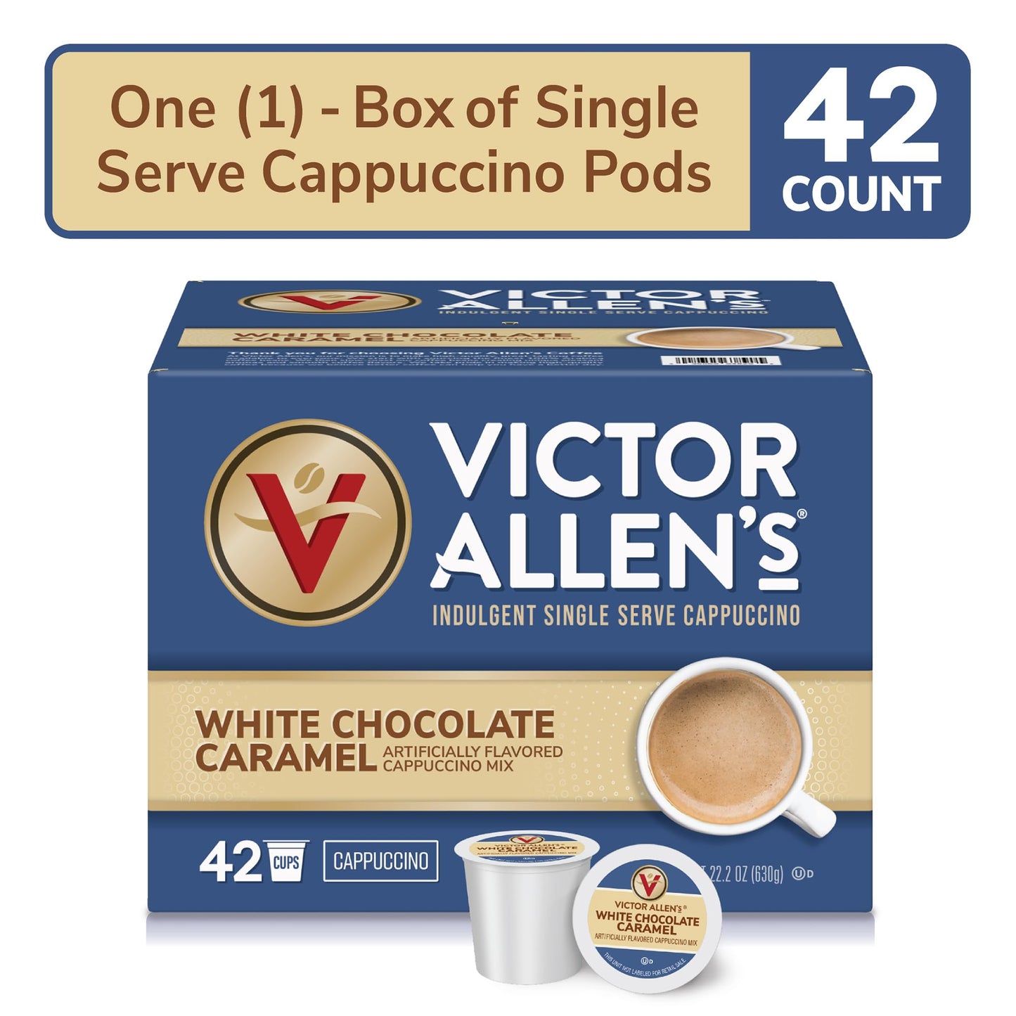 Victor Allens Coffee Flavored Cappuccino, White Chocolate Caramel, 42 Count, Single Serve Cups for Keurig K-Cup malt-inspired
