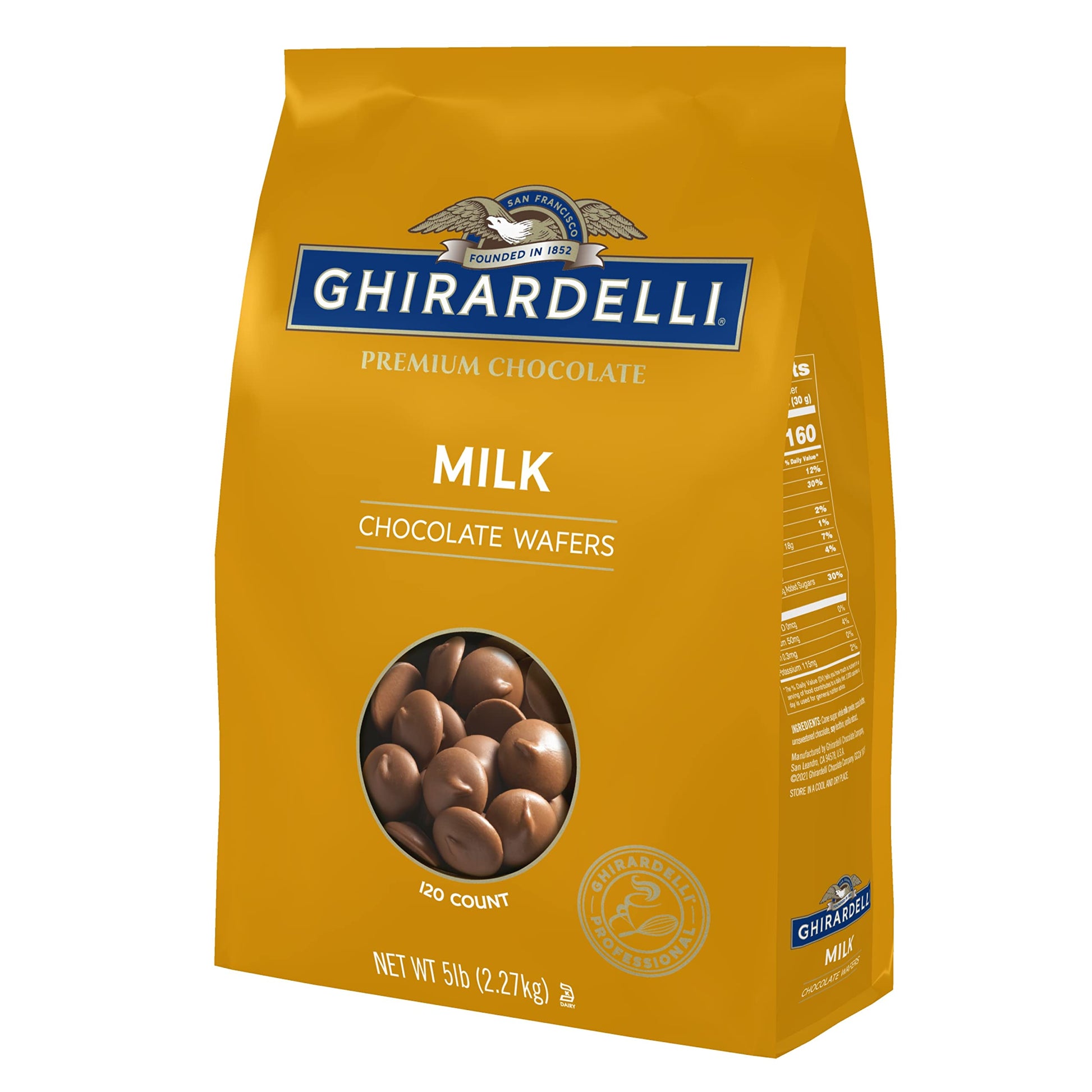 Ghirardelli Milk Chocolate Wafers - 5lb Bag, 1 Count, Perfect for Baking and Snacking