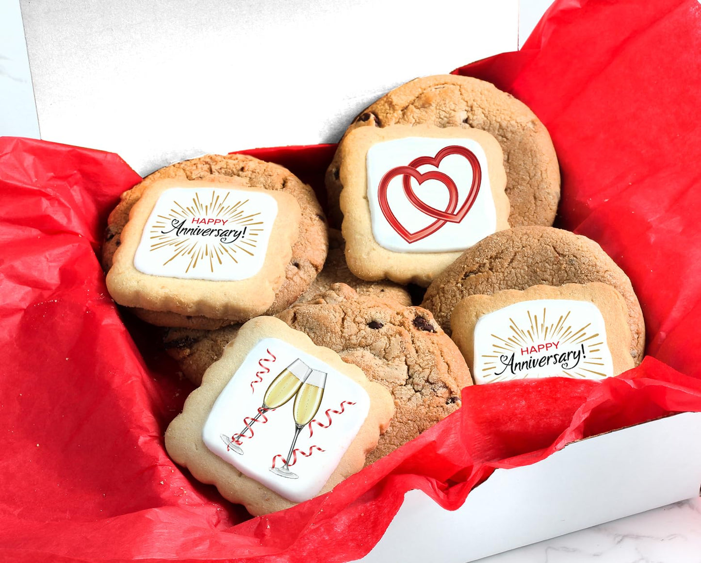Happy Anniversary Cookies Gift Basket Chocolate Chip Cookies Fudge Filled For Men Women Husband Wife | Individually Wrapped | Large Cookies | Couples   | Nut Free