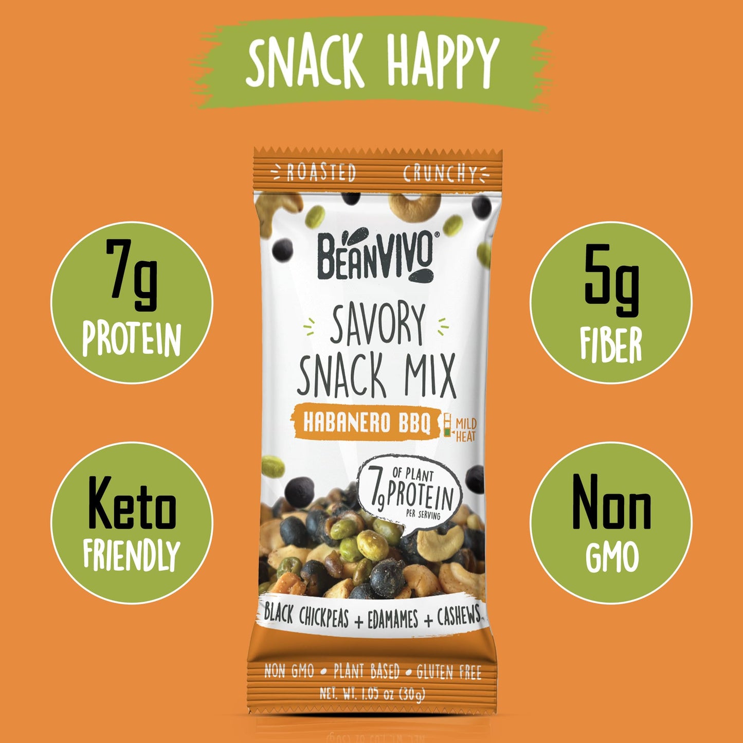 Beanvivo Healthy Snacks For Mature-Themeds & Kids With 7G Protein & 5G Fiber Per Serving With Dried Edamame, Roasted Cashew And Black Chickpeas - Vegan & Gluten Free - Keto Friendly & Non-Gmo - 8Pack (1.05 Oz Each Pouch)