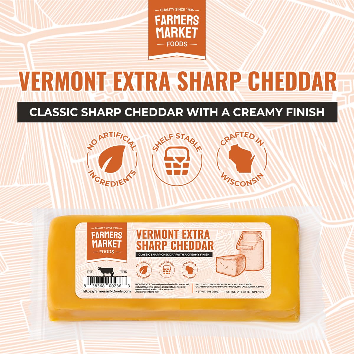 Farmers Market, Gluten Free, Keto, Paleo, Low Sodium, Zero Sugar, Wisconsin Cheese Gift Sets, 3-Pack, Vermont Extra Sharp Cheddar