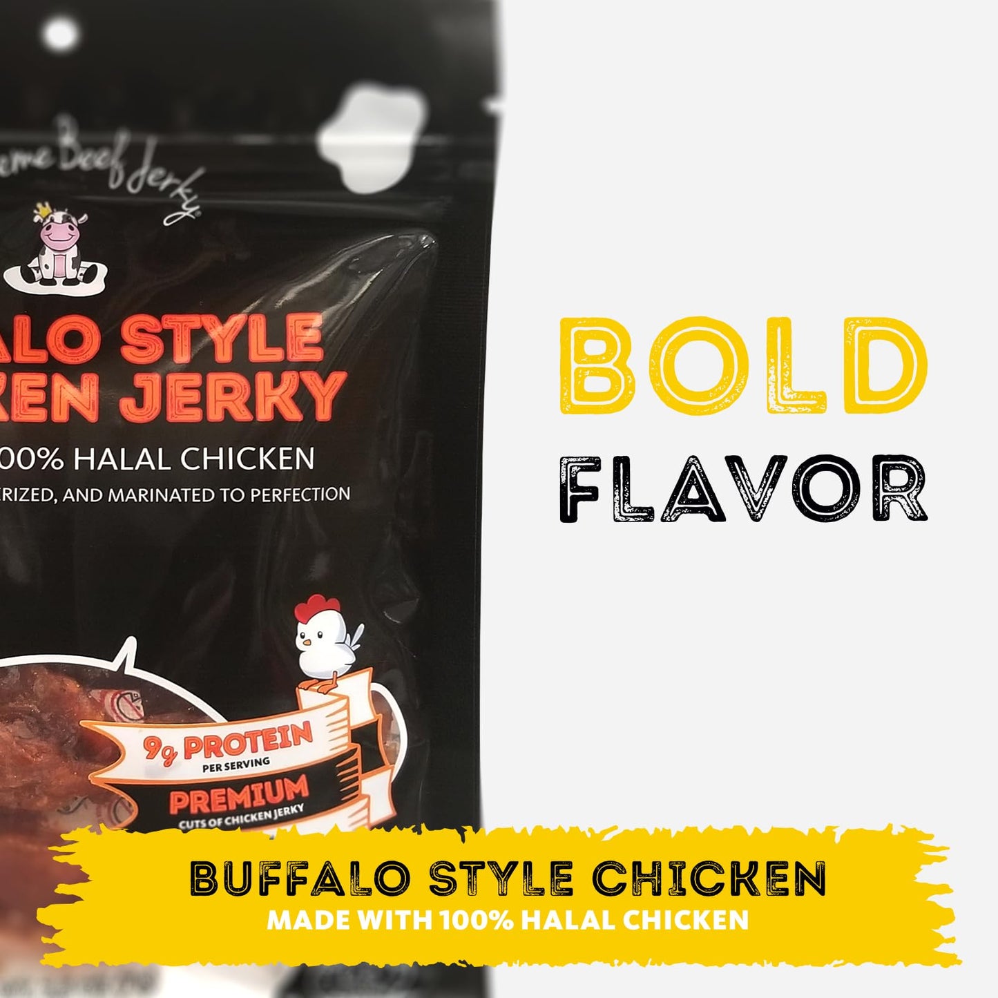 Supreme Beef Jerky, Halal Chicken Jerky, Zabiha Halal Certified Jerky, Handcrafted Gourmet Meat Snacks, 2.5 Oz Buffalo Style Chi