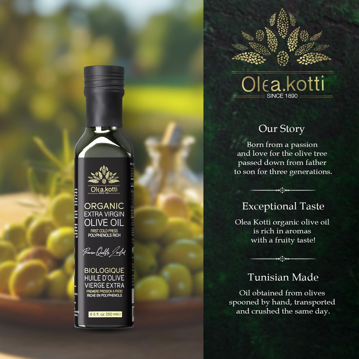 Olea Kotti Evoo 250Ml Ultra Premium Extra Virgin Olive Oil, First Cold Press Rich In Antioxidants & Polyphenols Single Farm Orig